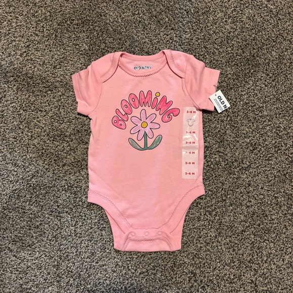 NEW! NWT Baby Girl Old Navy Pink & Floral Baby Onesies Spring 3-6mo Set of 2 Lot - Picture 3 of 10
